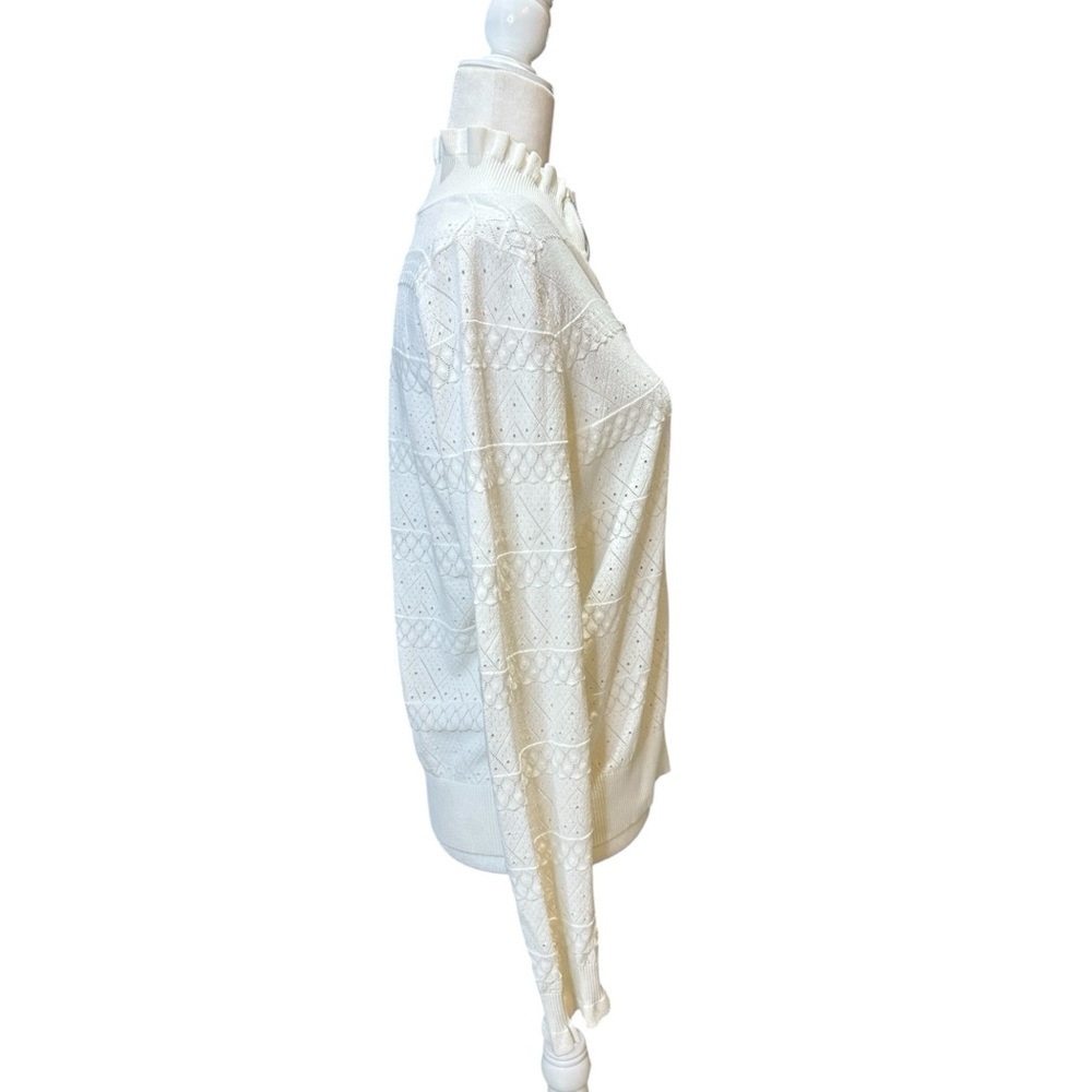 Veronica Beard Cream Textured Half-Zip Pullover - Picture 5 of 7